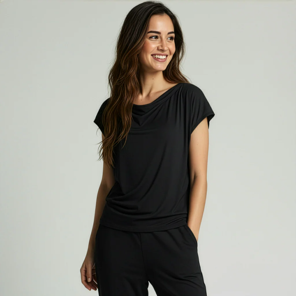 yoga shirt flowing batwing "ala" | black yoga shirt flowing batwing "ala" | black