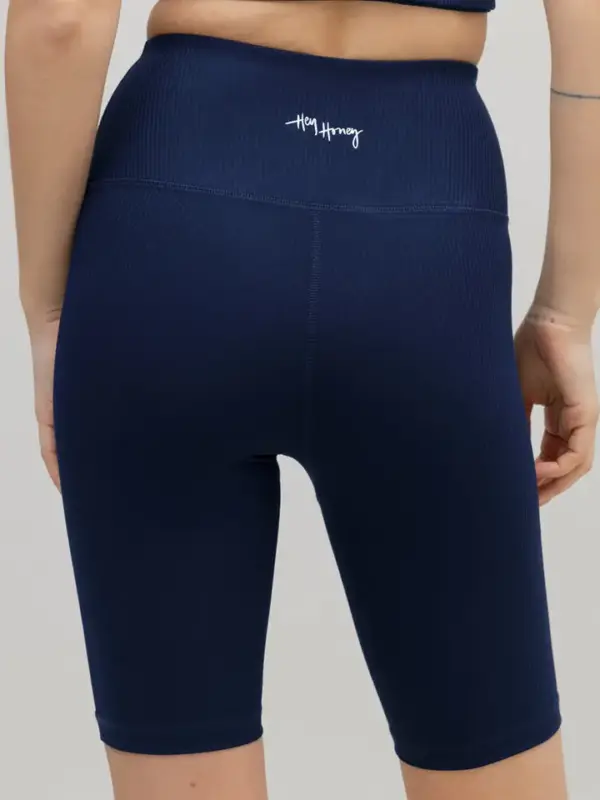 highwaist biker jeans mit rippstrick, blau