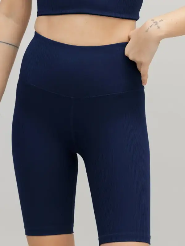 highwaist biker jeans mit rippstrick, blau