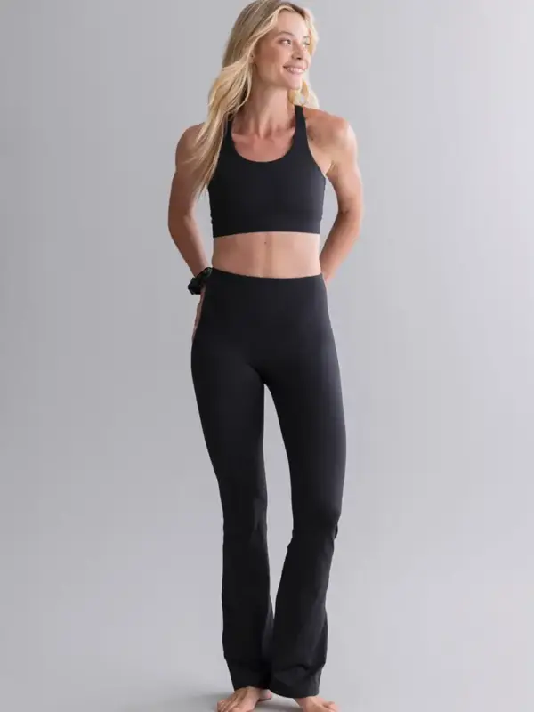 leggings mit hohem bund und ausgestelltem bein, schwarz