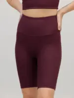 high waist biker ribbed wine