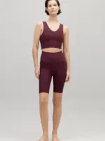 high waist biker ribbed wine