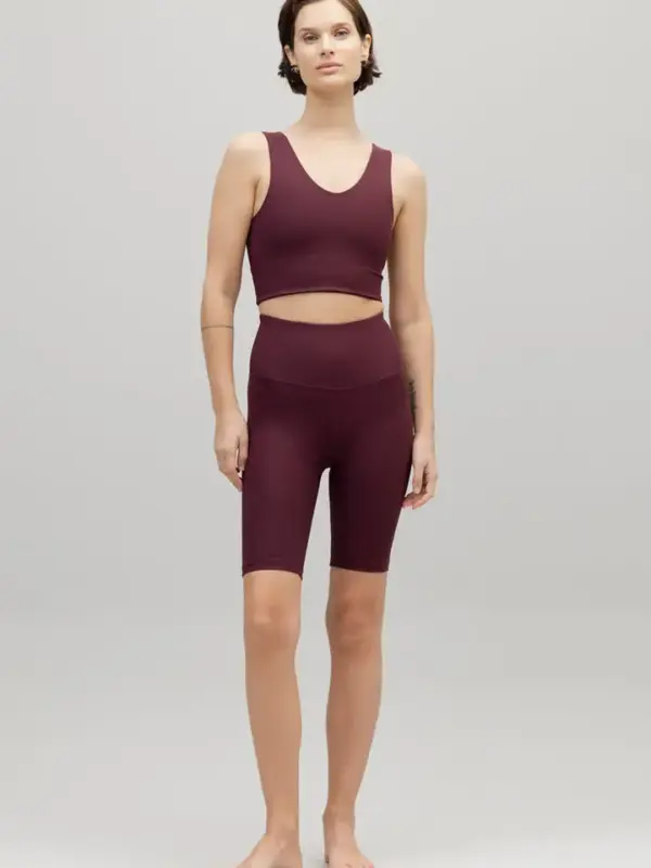 high waist biker ribbed wine